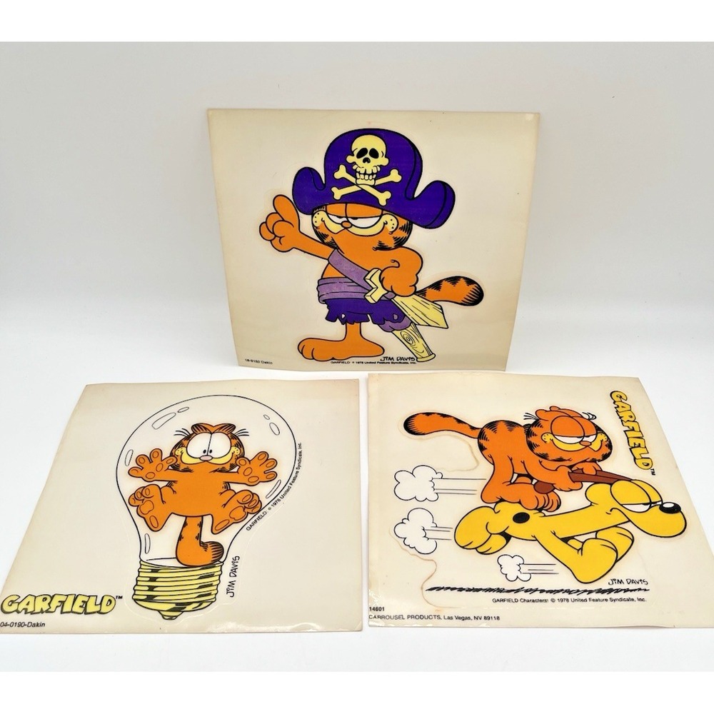Vintage Garfield Jim Davis Window Clings Decals Stick Ons Lot of 3 Cartoon Cat